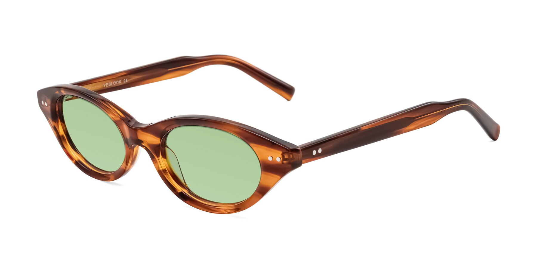 Angle of Mitri in Amber Striped with Medium Green Tinted Lenses