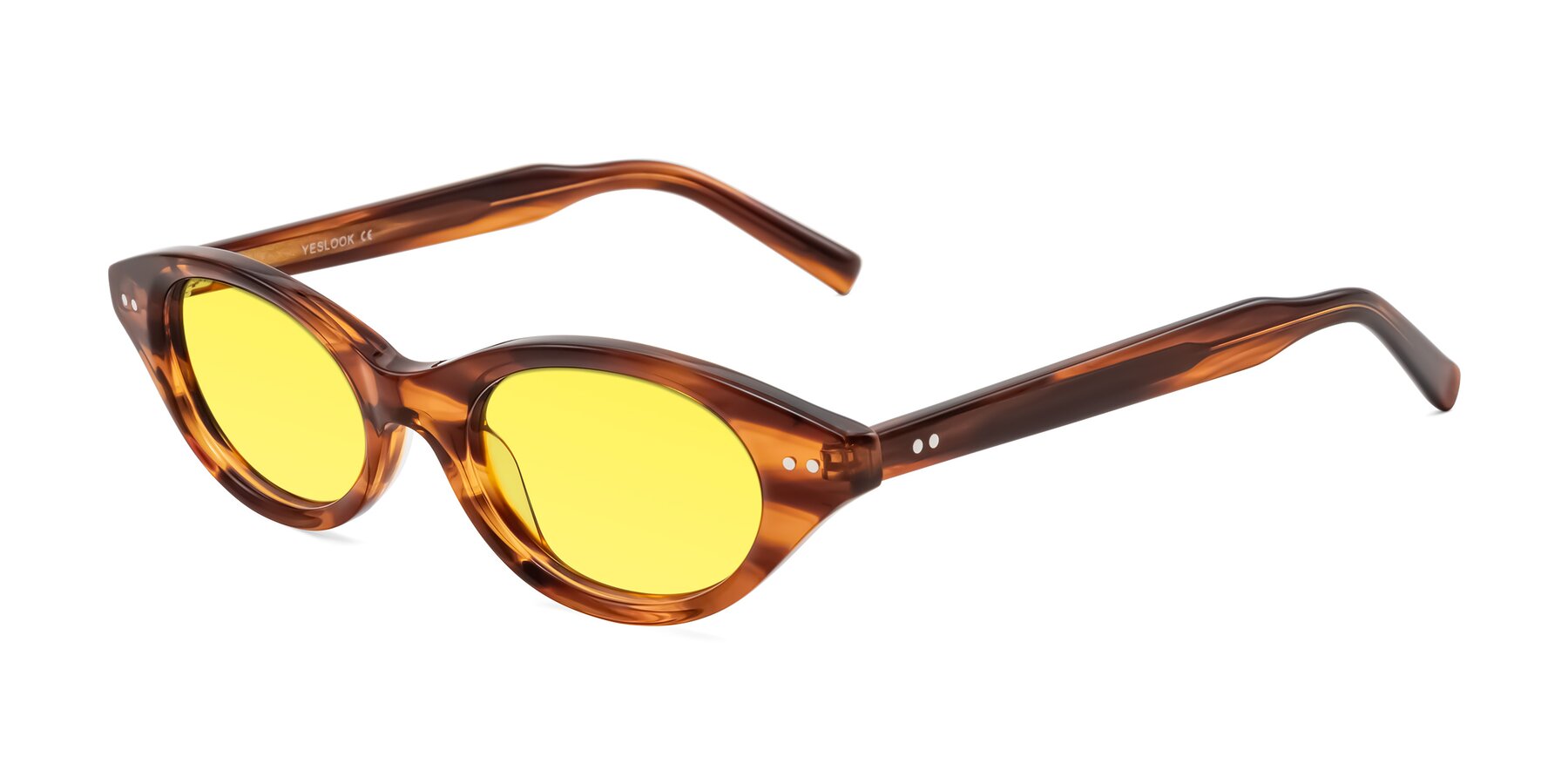 Angle of Mitri in Amber Striped with Medium Yellow Tinted Lenses