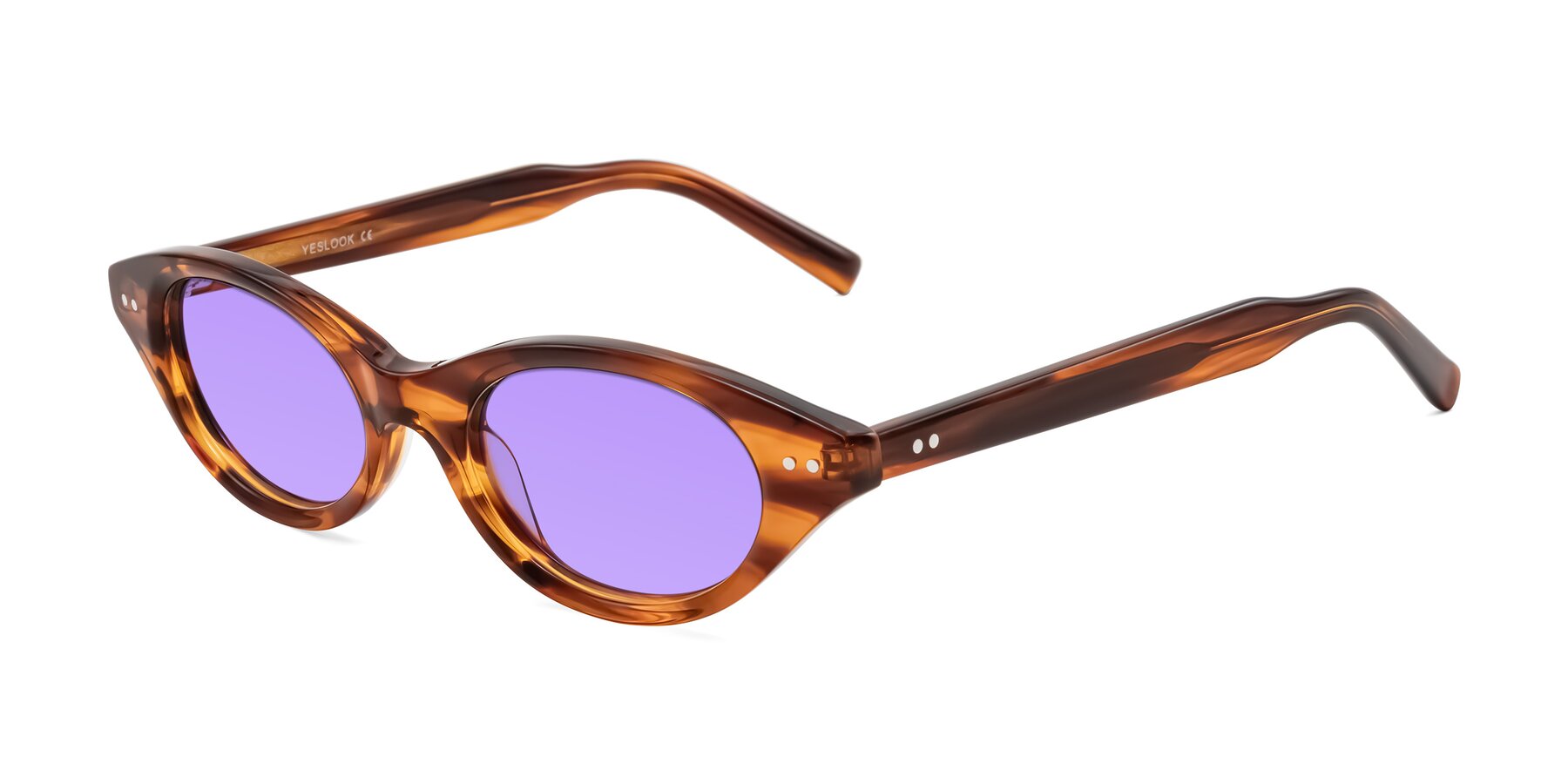 Angle of Mitri in Amber Striped with Medium Purple Tinted Lenses