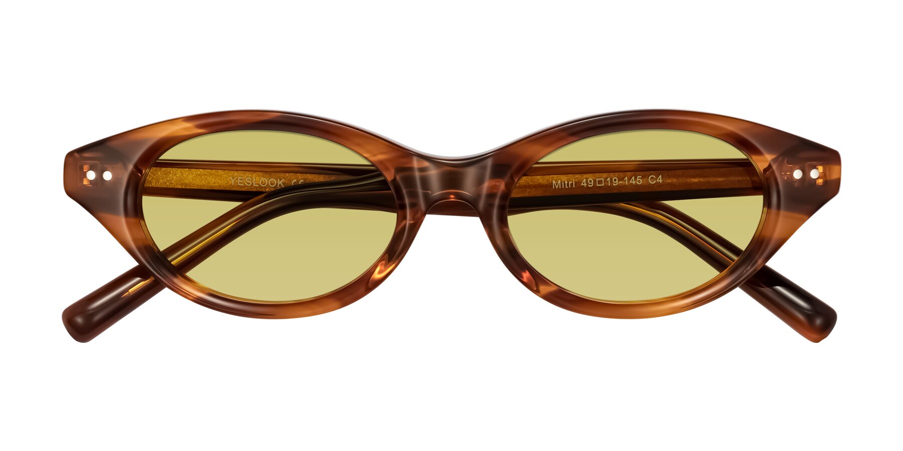Folded Front of Mitri in Amber Striped with Medium Champagne Tinted Lenses