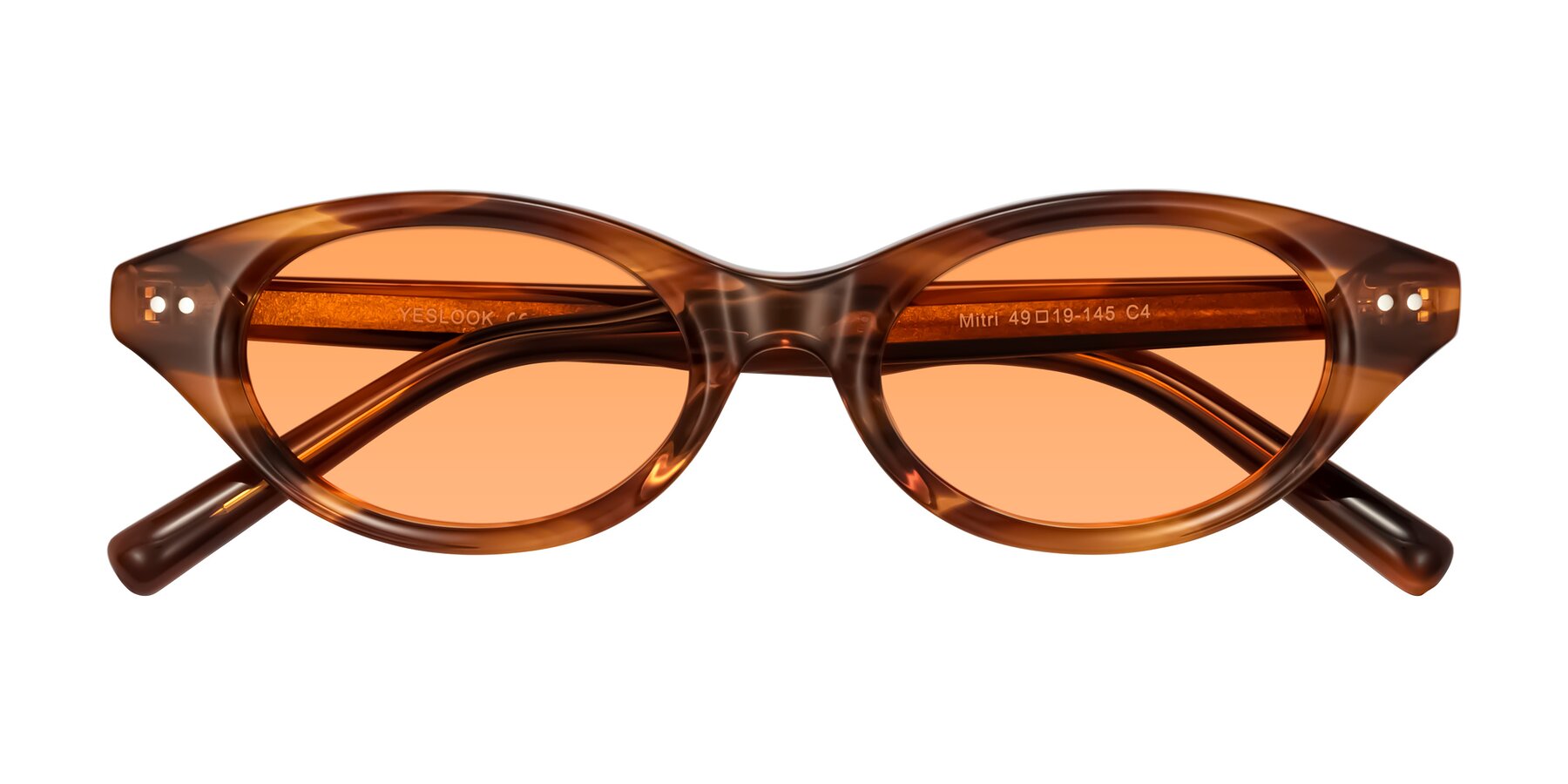 Folded Front of Mitri in Amber Striped with Medium Orange Tinted Lenses
