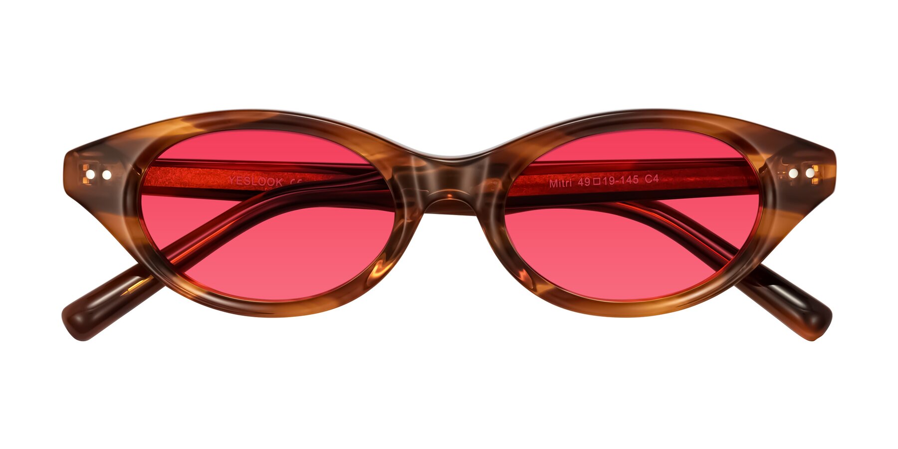 Folded Front of Mitri in Amber Striped with Red Tinted Lenses