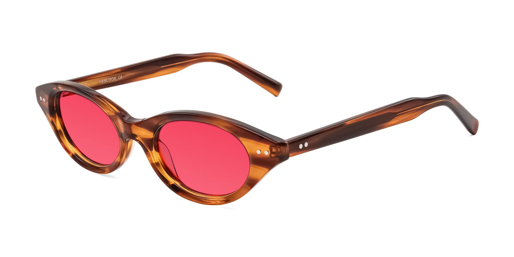 Angle of Mitri in Amber Striped with Red Tinted Lenses