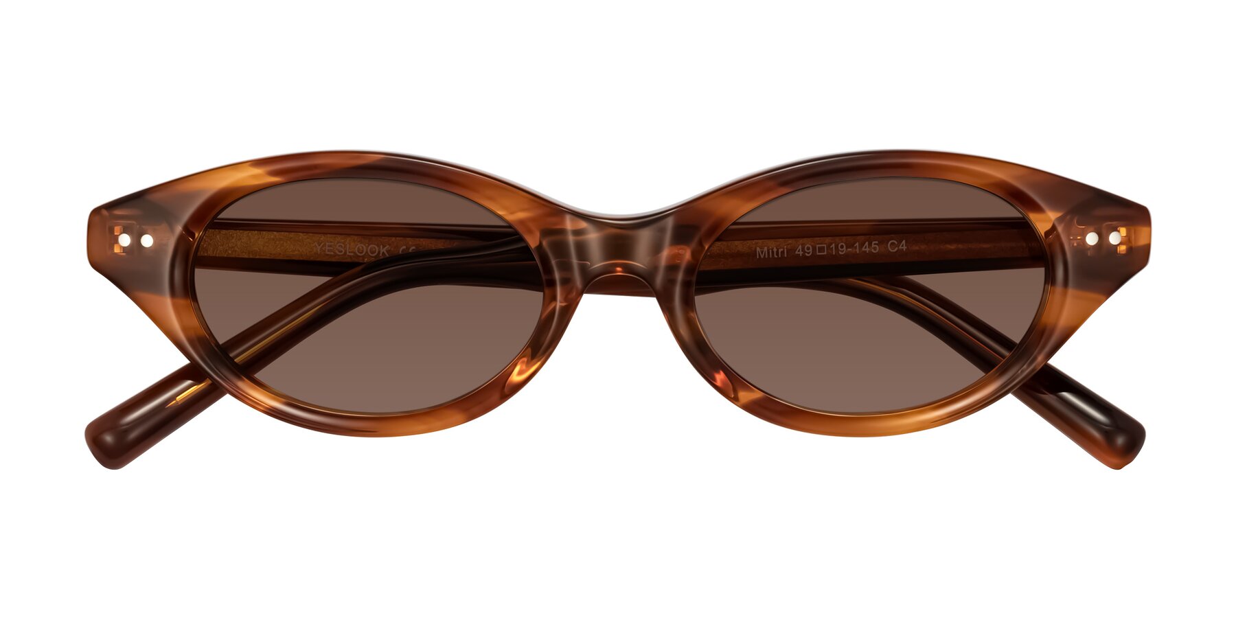 Folded Front of Mitri in Amber Striped with Brown Tinted Lenses