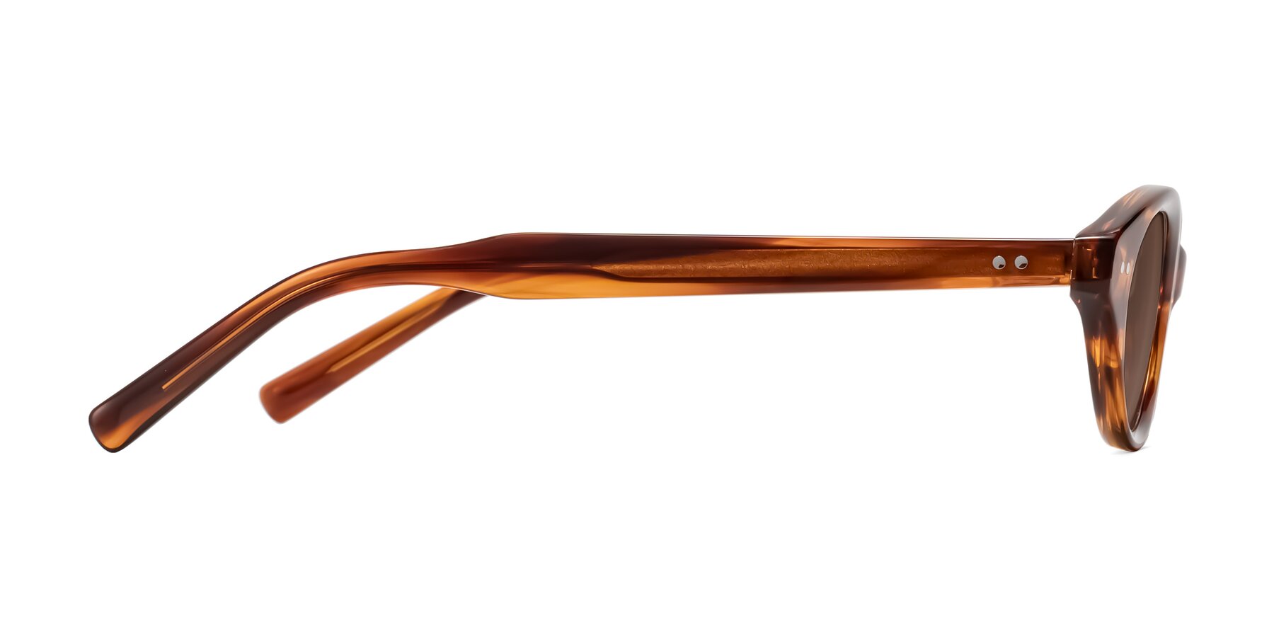 Side of Mitri in Amber Striped with Brown Tinted Lenses
