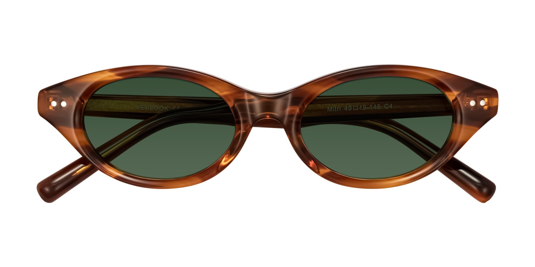 Folded Front of Mitri in Amber Striped with Green Tinted Lenses