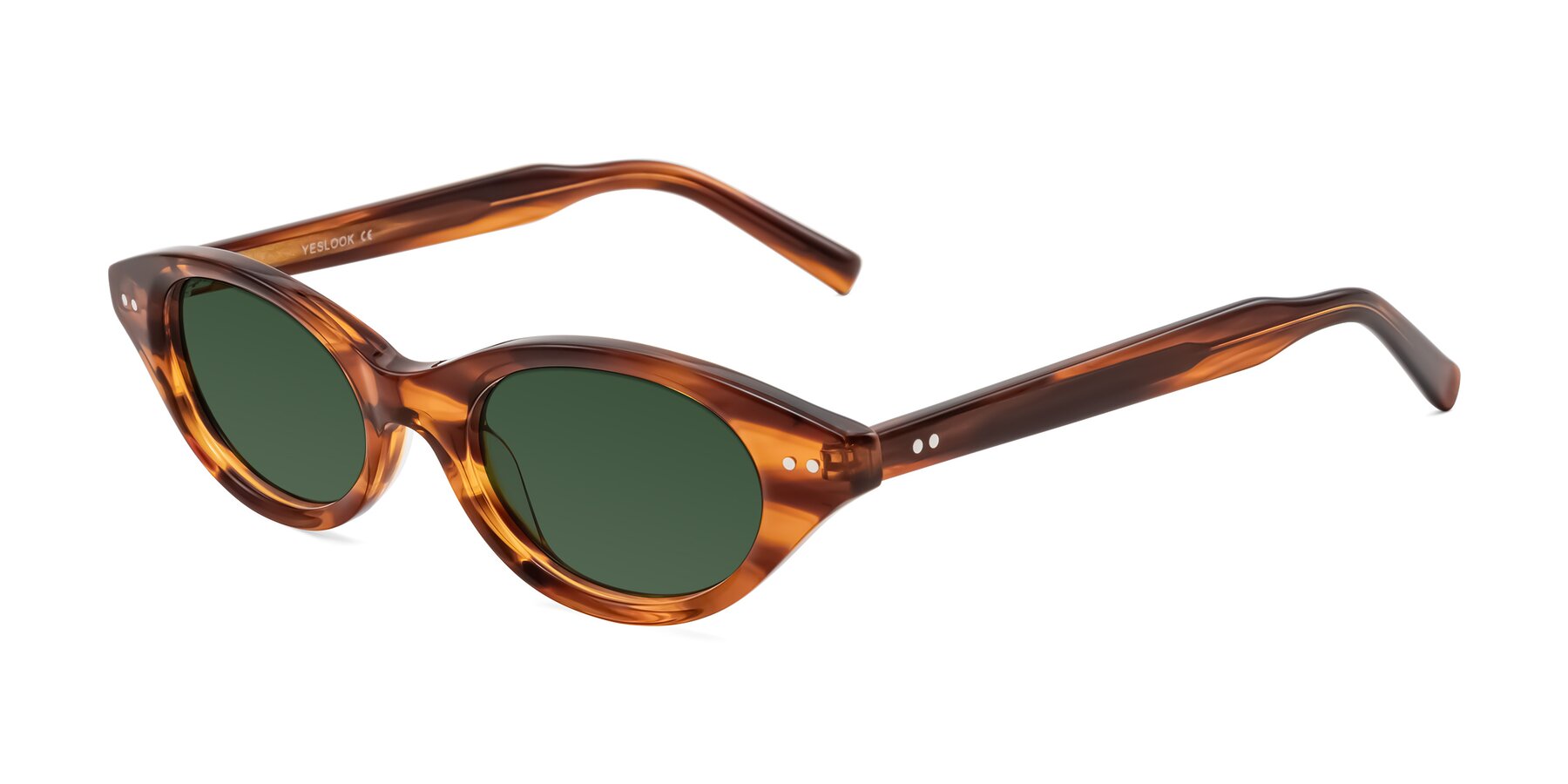 Angle of Mitri in Amber Striped with Green Tinted Lenses
