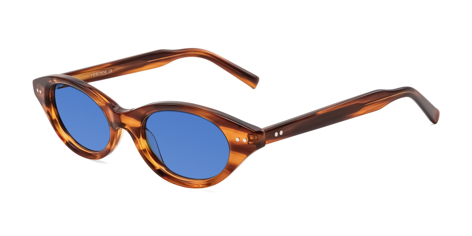 Angle of Mitri in Amber Striped with Blue Tinted Lenses