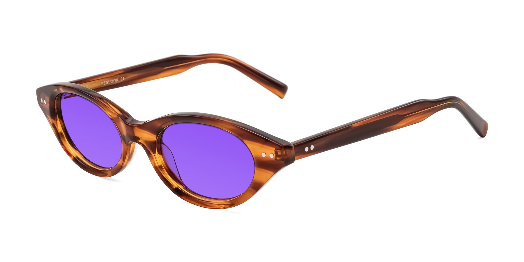 Angle of Mitri in Amber Striped with Purple Tinted Lenses