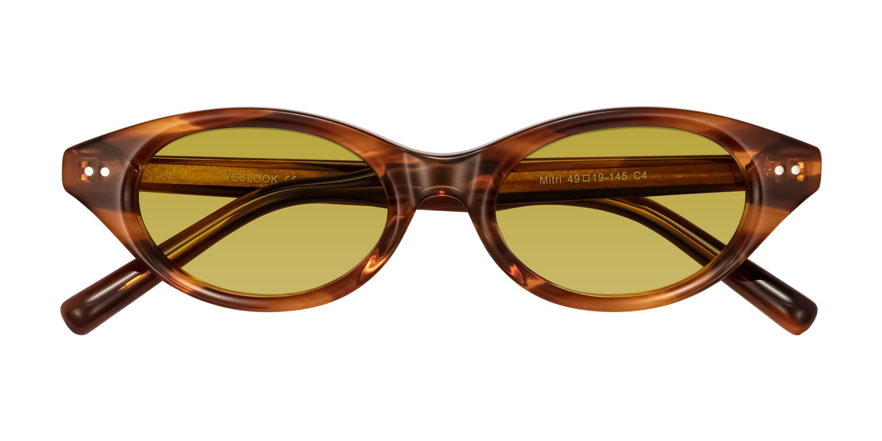 Folded Front of Mitri in Amber Striped with Champagne Tinted Lenses