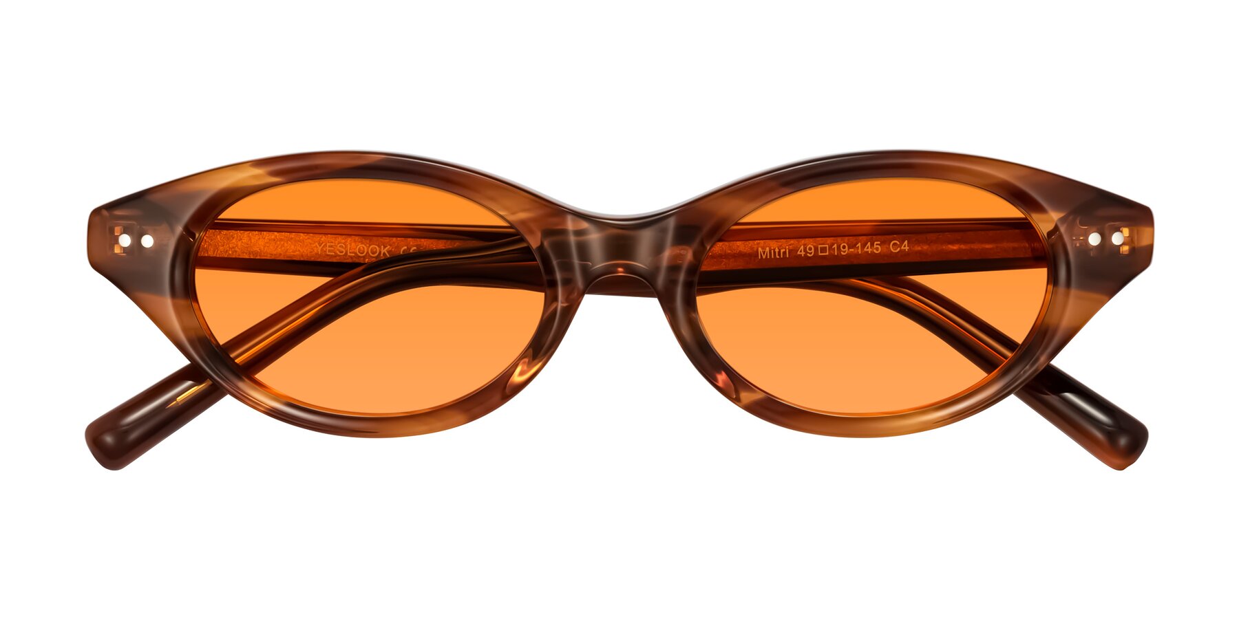 Folded Front of Mitri in Amber Striped with Orange Tinted Lenses