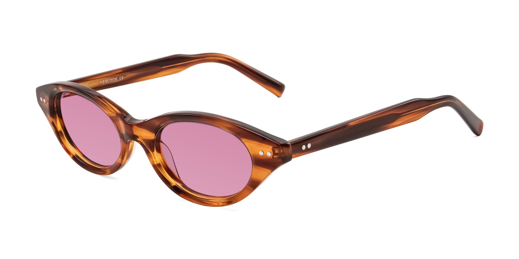 Angle of Mitri in Amber Striped with Medium Wine Tinted Lenses