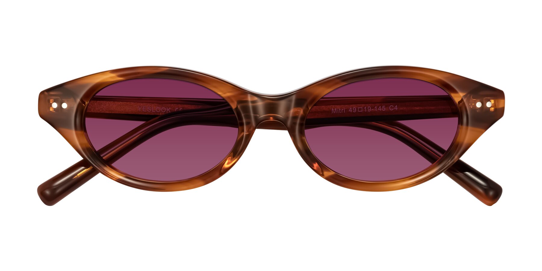 Folded Front of Mitri in Amber Striped with Wine Tinted Lenses