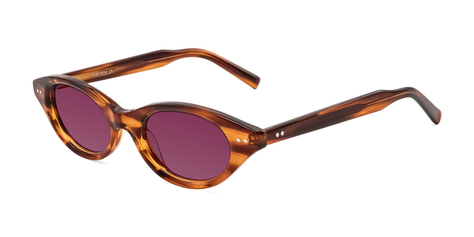 Angle of Mitri in Amber Striped with Wine Tinted Lenses