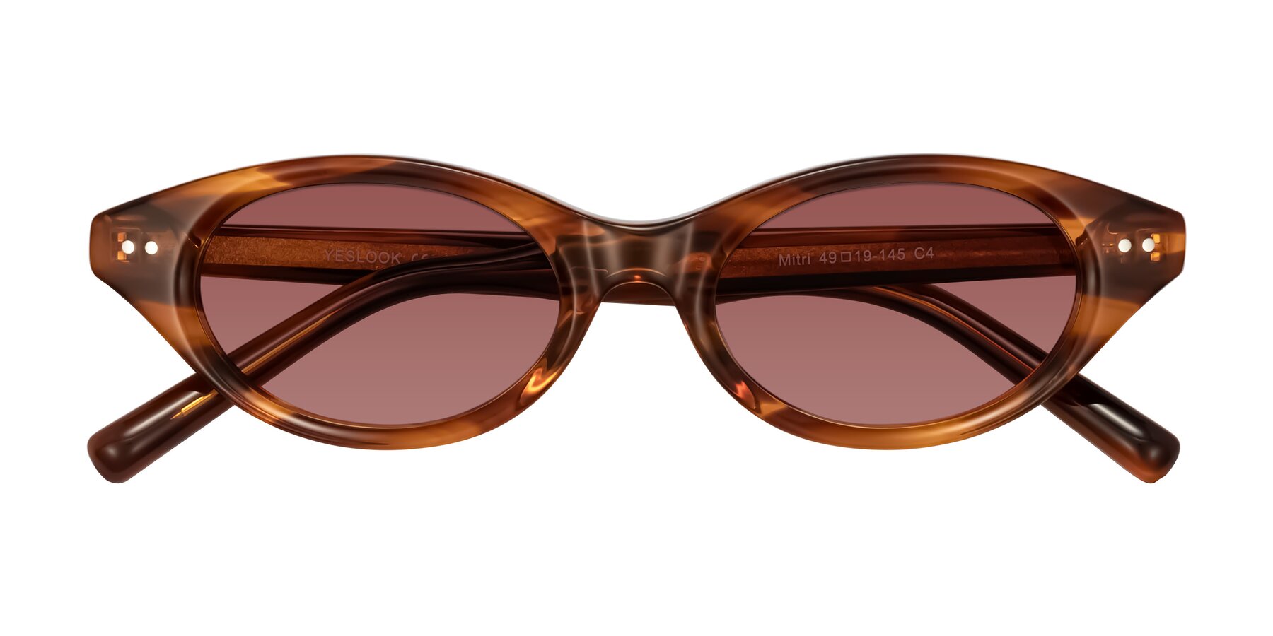 Folded Front of Mitri in Amber Striped with Garnet Tinted Lenses