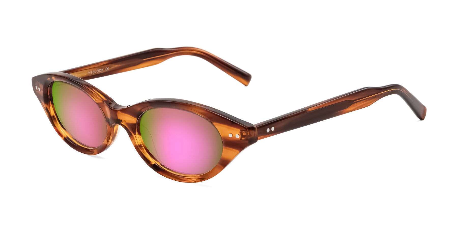 Angle of Mitri in Amber Striped with Pink Mirrored Lenses