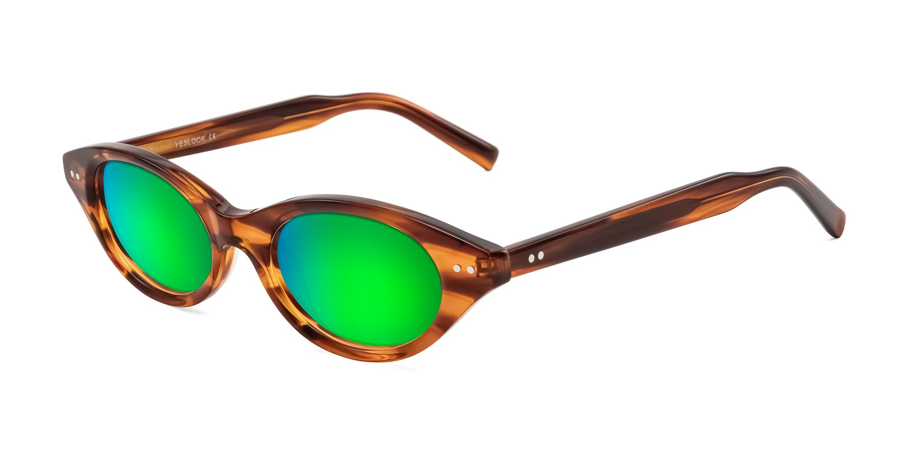 Angle of Mitri in Amber Striped with Green Mirrored Lenses