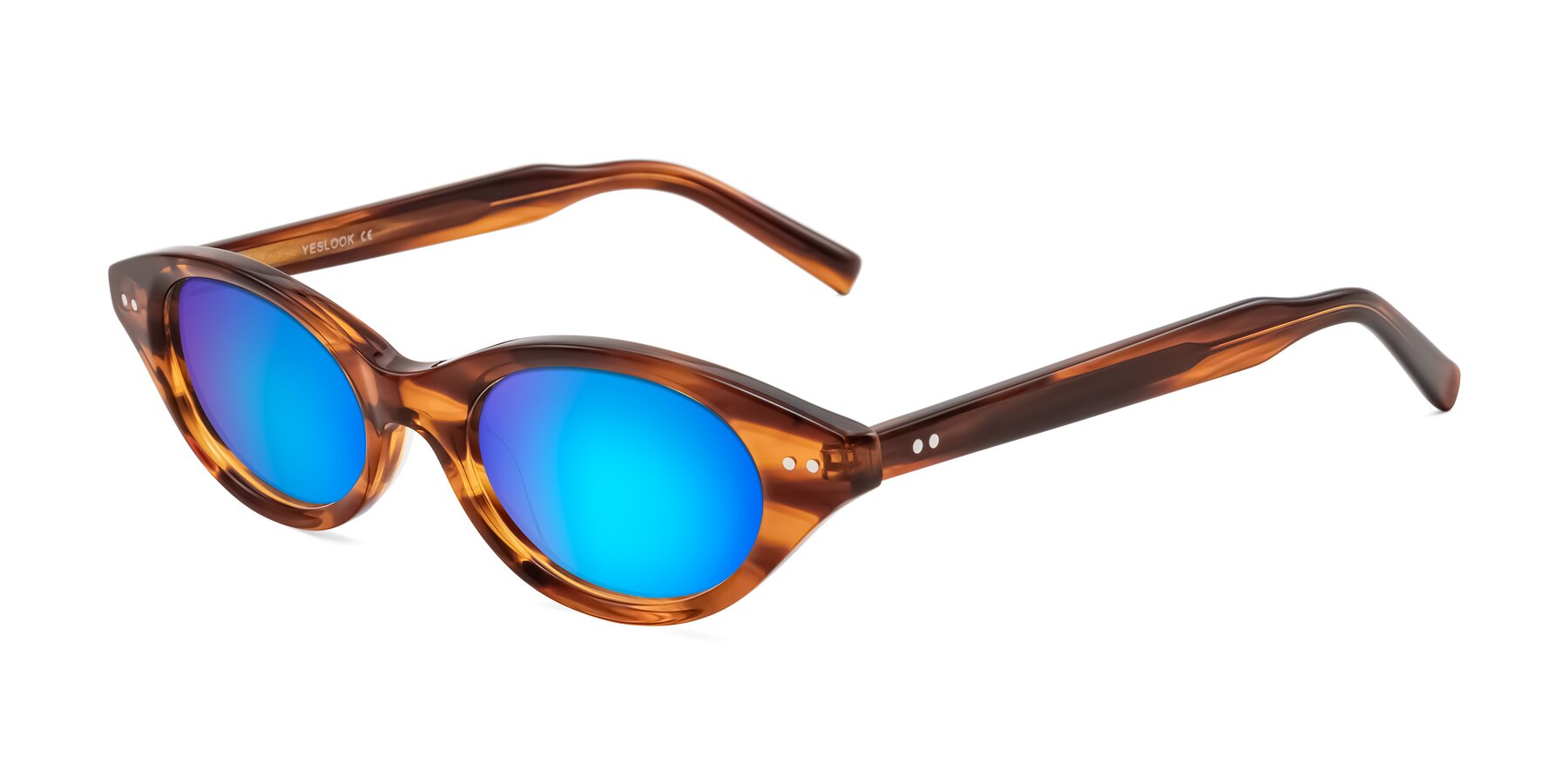 Angle of Mitri in Amber Striped with Blue Mirrored Lenses