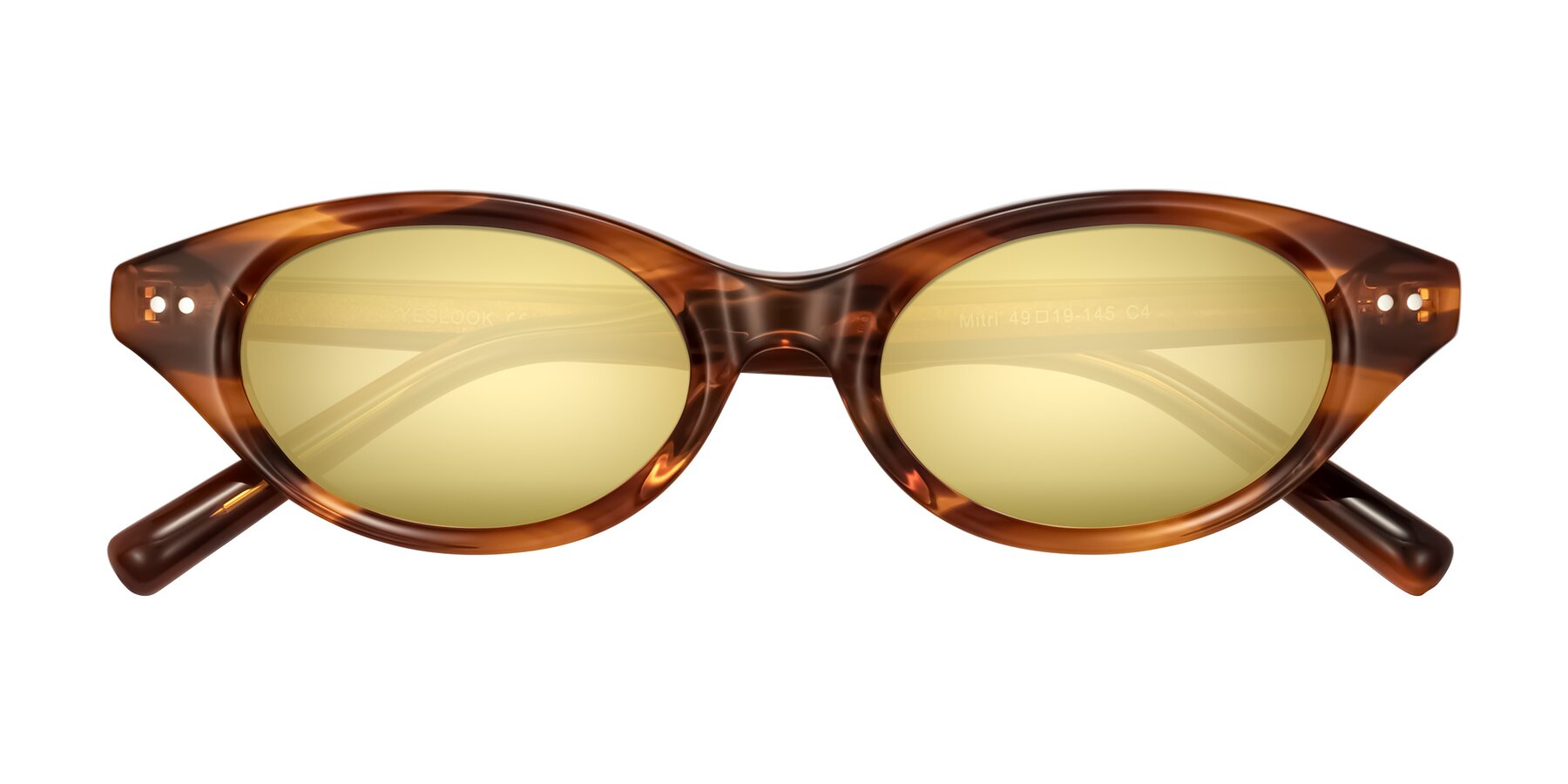 Folded Front of Mitri in Amber Striped with Gold Mirrored Lenses