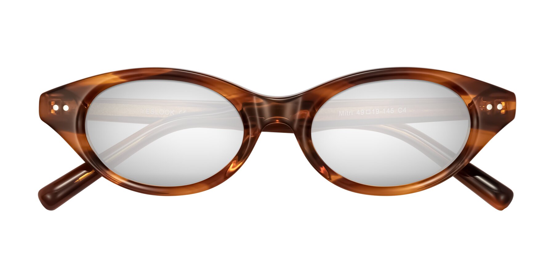 Folded Front of Mitri in Amber Striped with Silver Mirrored Lenses