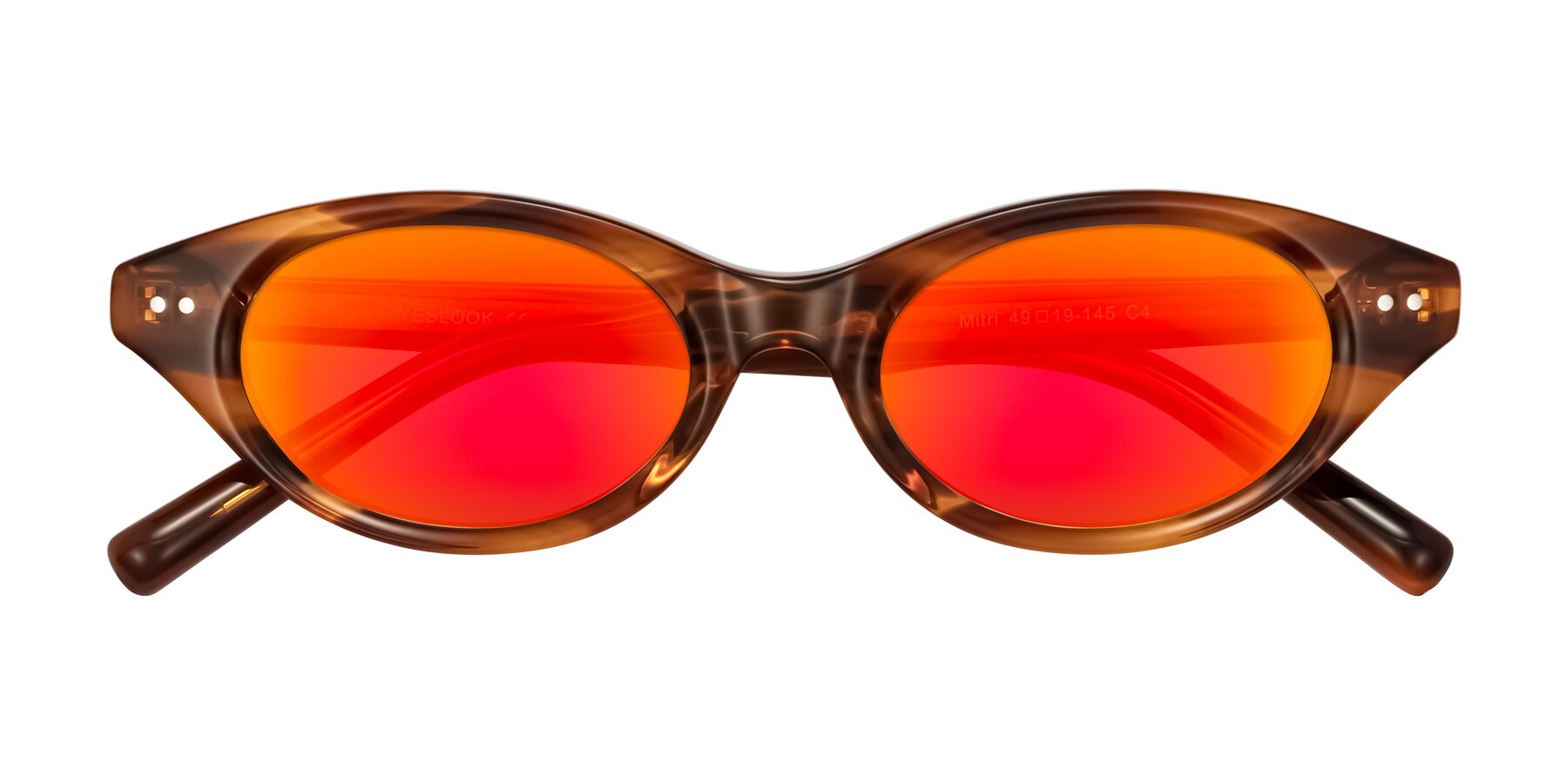 Folded Front of Mitri in Amber Striped with Red Gold Mirrored Lenses