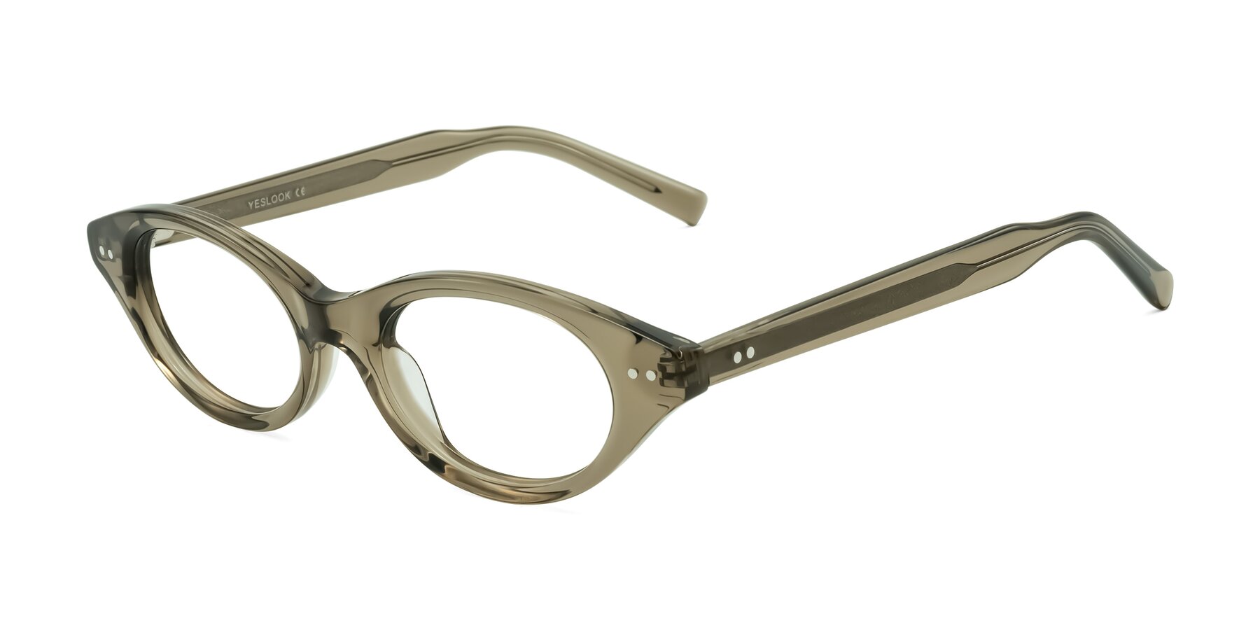 Angle of Mitri in Transparent Warm Olive with Clear Reading Eyeglass Lenses