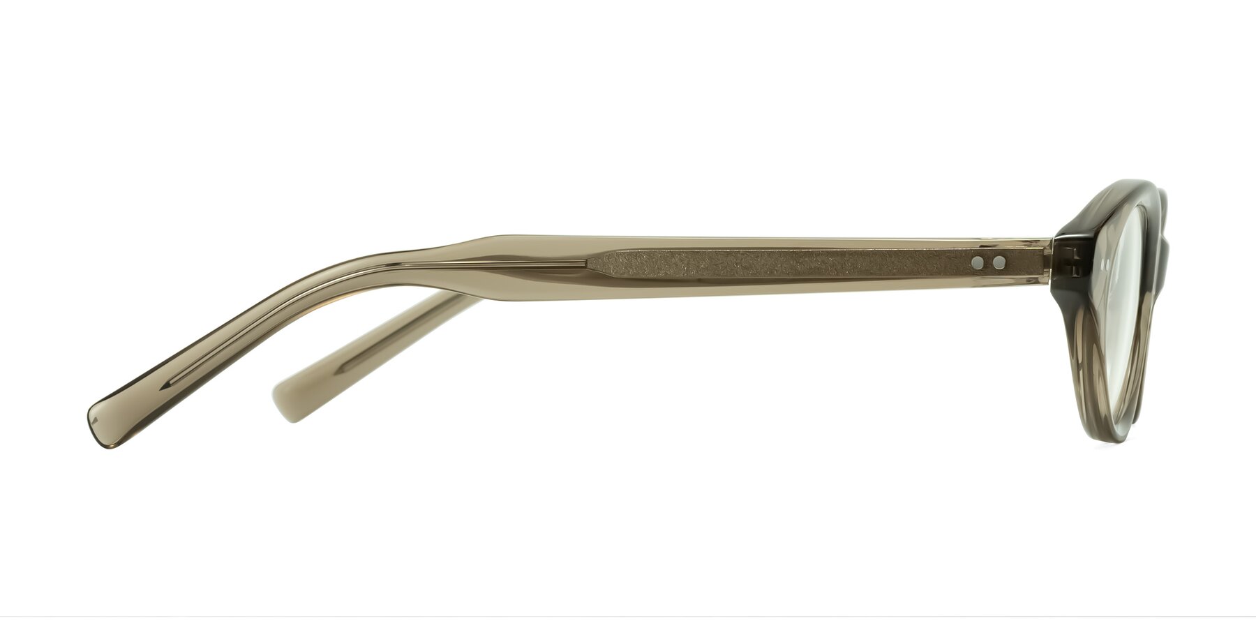 Side of Mitri in Transparent Warm Olive with Clear Reading Eyeglass Lenses