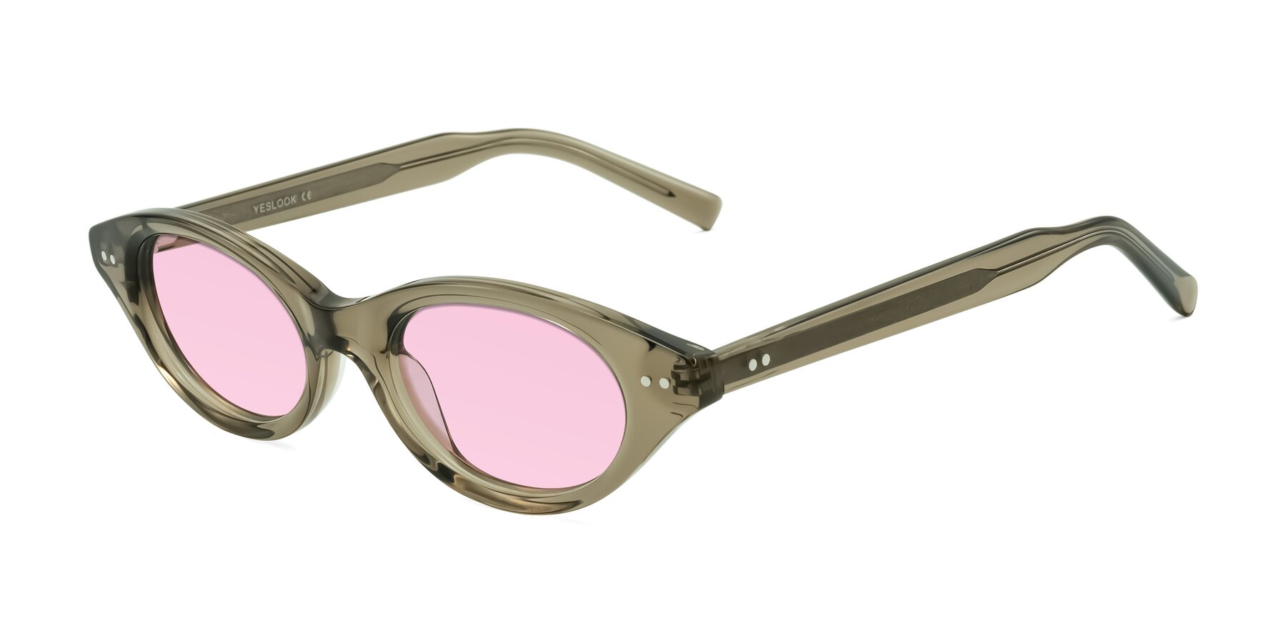 Angle of Mitri in Transparent Warm Olive with Light Pink Tinted Lenses