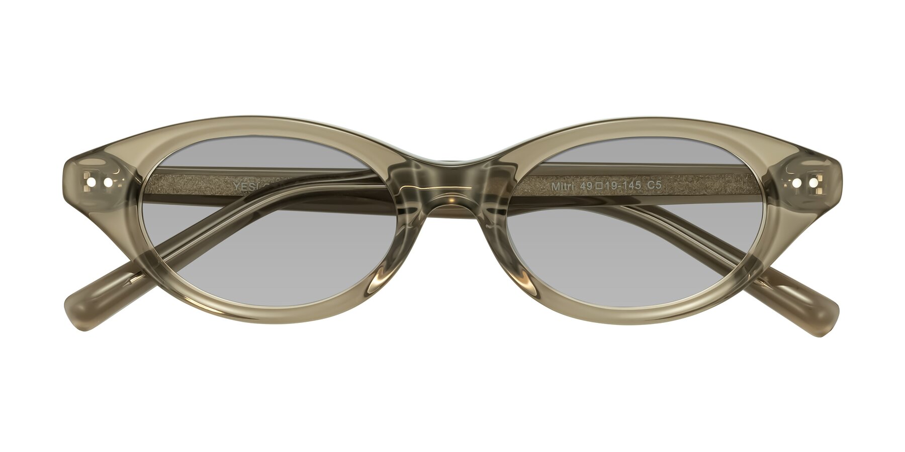 Folded Front of Mitri in Transparent Warm Olive with Light Gray Tinted Lenses