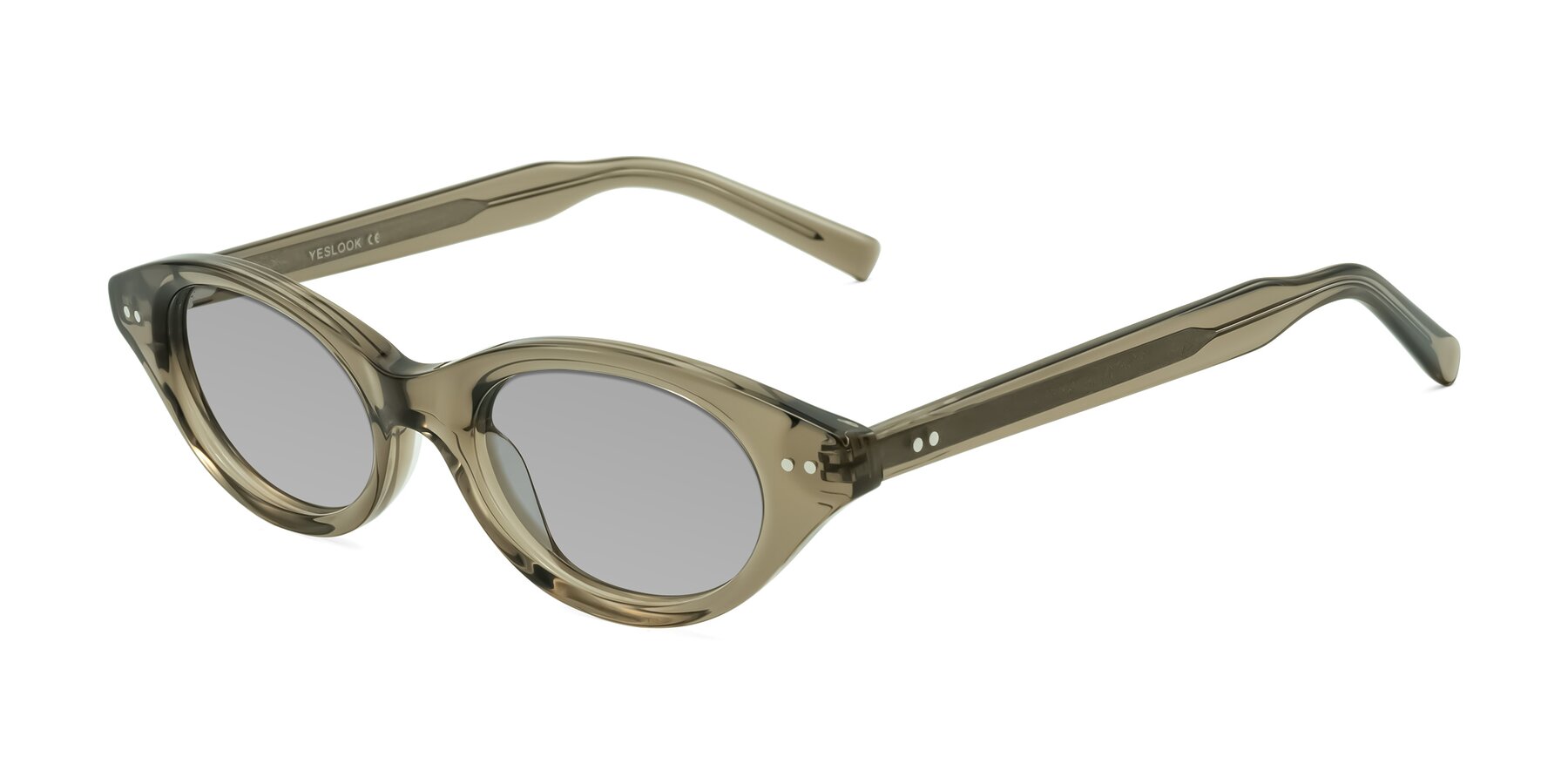 Angle of Mitri in Transparent Warm Olive with Light Gray Tinted Lenses