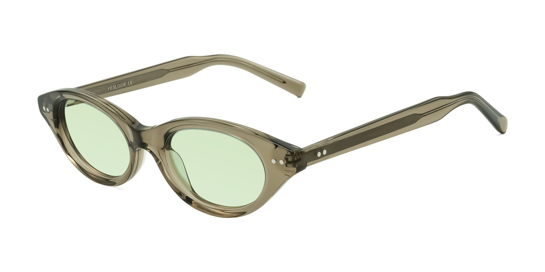 Angle of Mitri in Transparent Warm Olive with Light Green Tinted Lenses