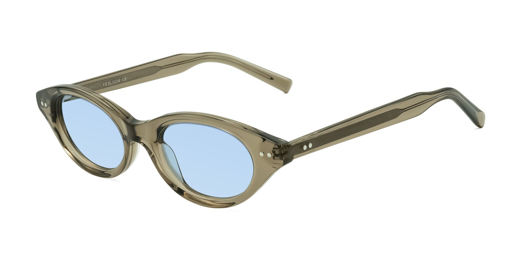 Angle of Mitri in Transparent Warm Olive with Light Blue Tinted Lenses