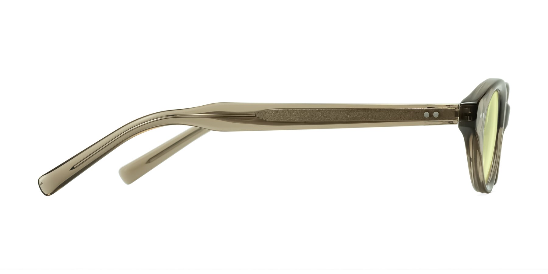 Side of Mitri in Transparent Warm Olive with Light Yellow Tinted Lenses