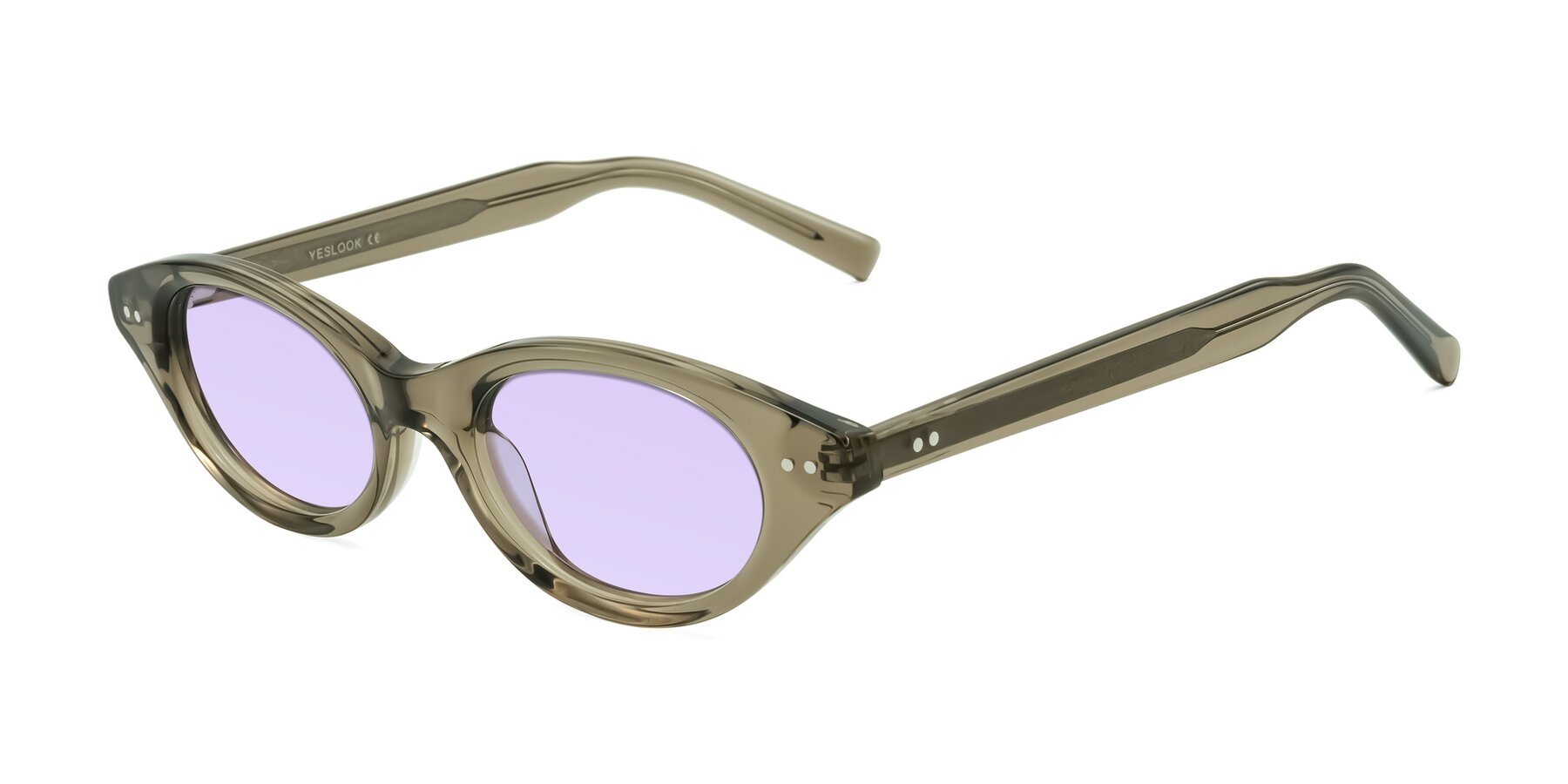 Angle of Mitri in Transparent Warm Olive with Light Purple Tinted Lenses