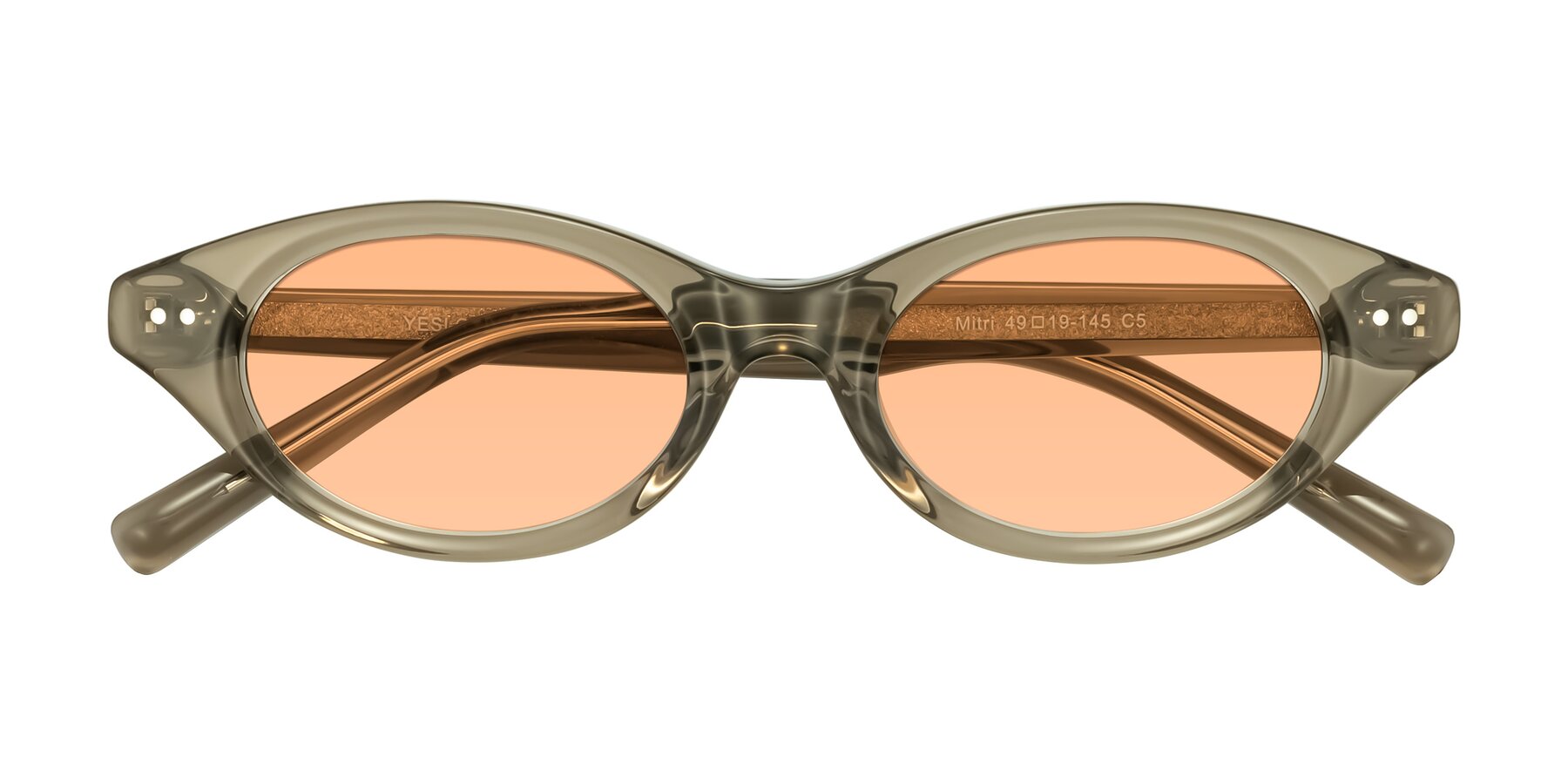 Folded Front of Mitri in Transparent Warm Olive with Light Orange Tinted Lenses