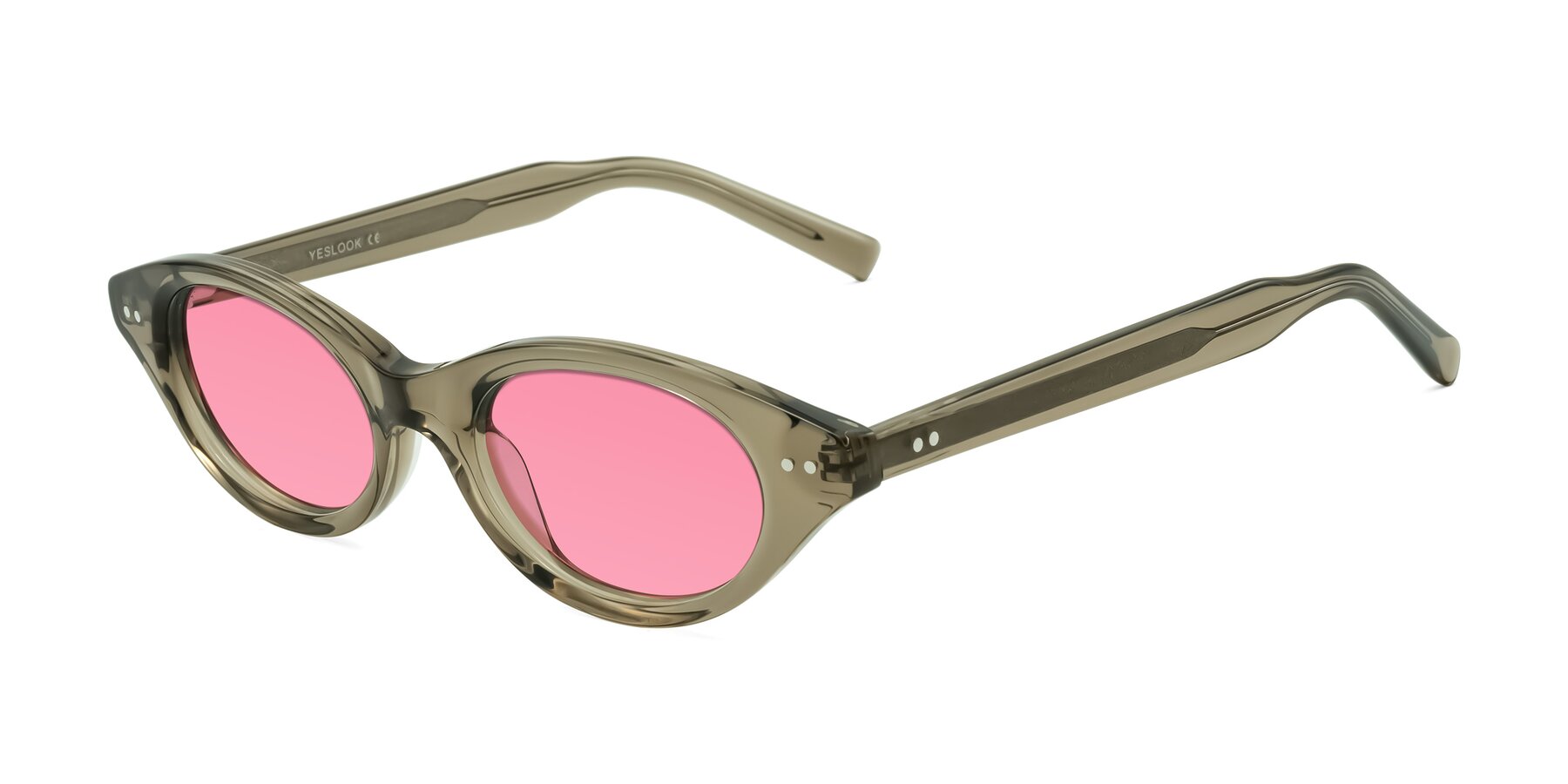 Angle of Mitri in Transparent Warm Olive with Pink Tinted Lenses