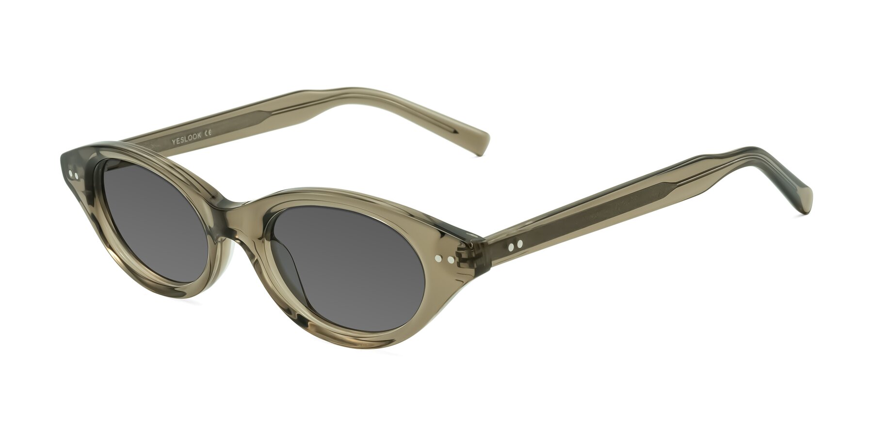 Angle of Mitri in Transparent Warm Olive with Medium Gray Tinted Lenses