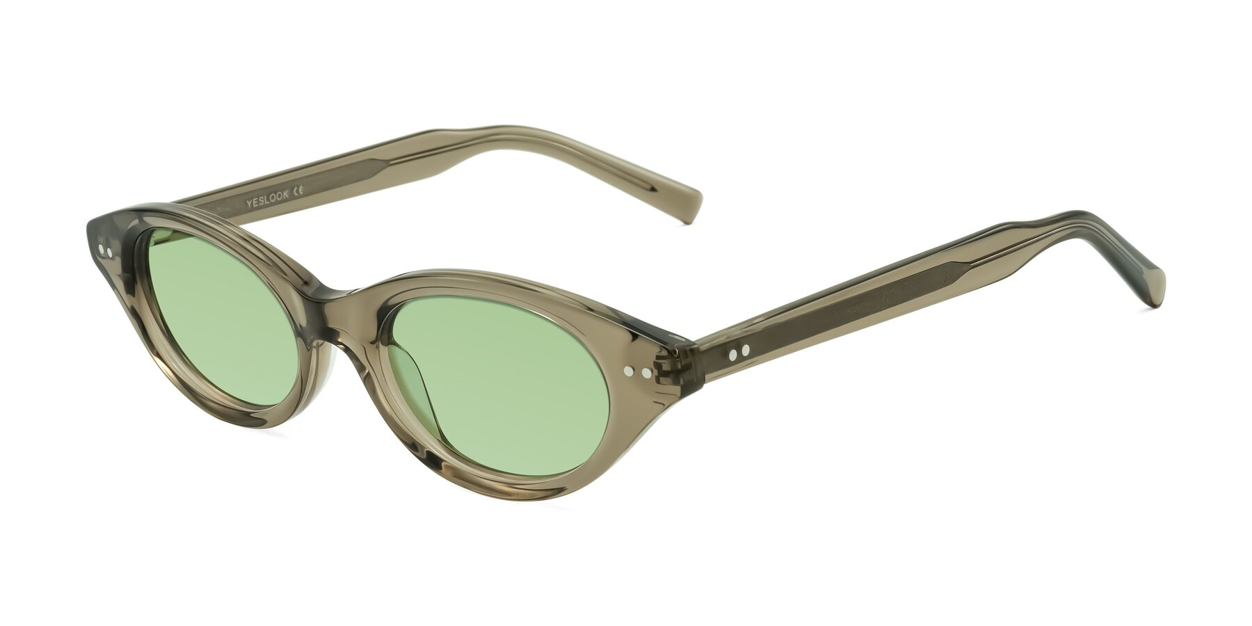 Angle of Mitri in Transparent Warm Olive with Medium Green Tinted Lenses