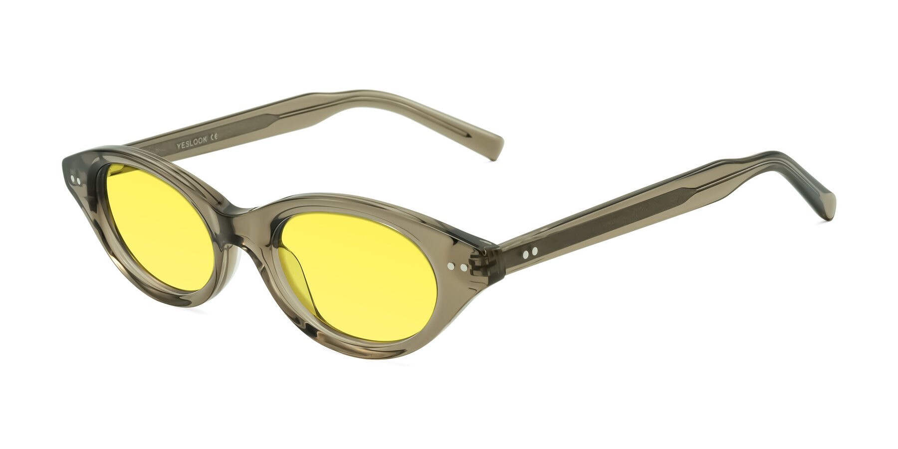 Angle of Mitri in Transparent Warm Olive with Medium Yellow Tinted Lenses