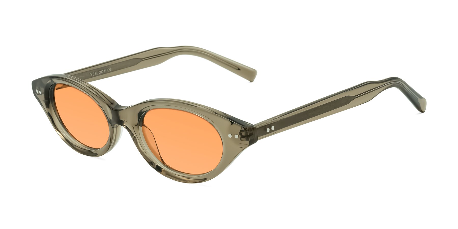 Angle of Mitri in Transparent Warm Olive with Medium Orange Tinted Lenses