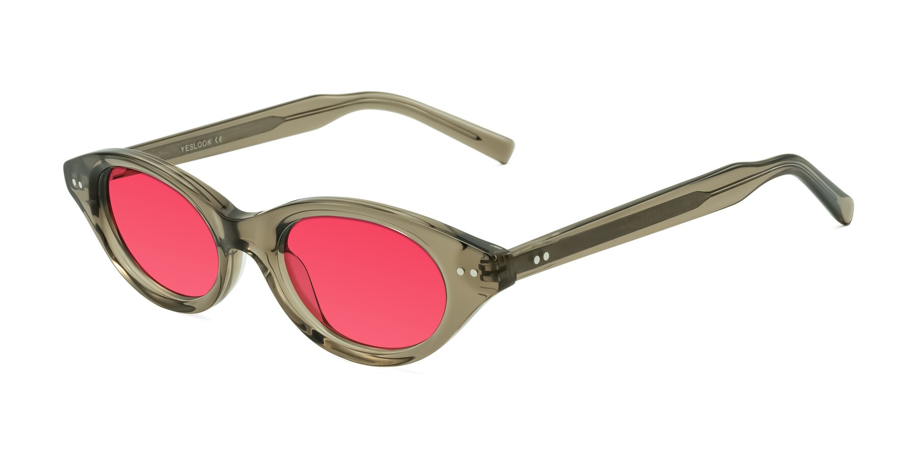 Angle of Mitri in Transparent Warm Olive with Red Tinted Lenses