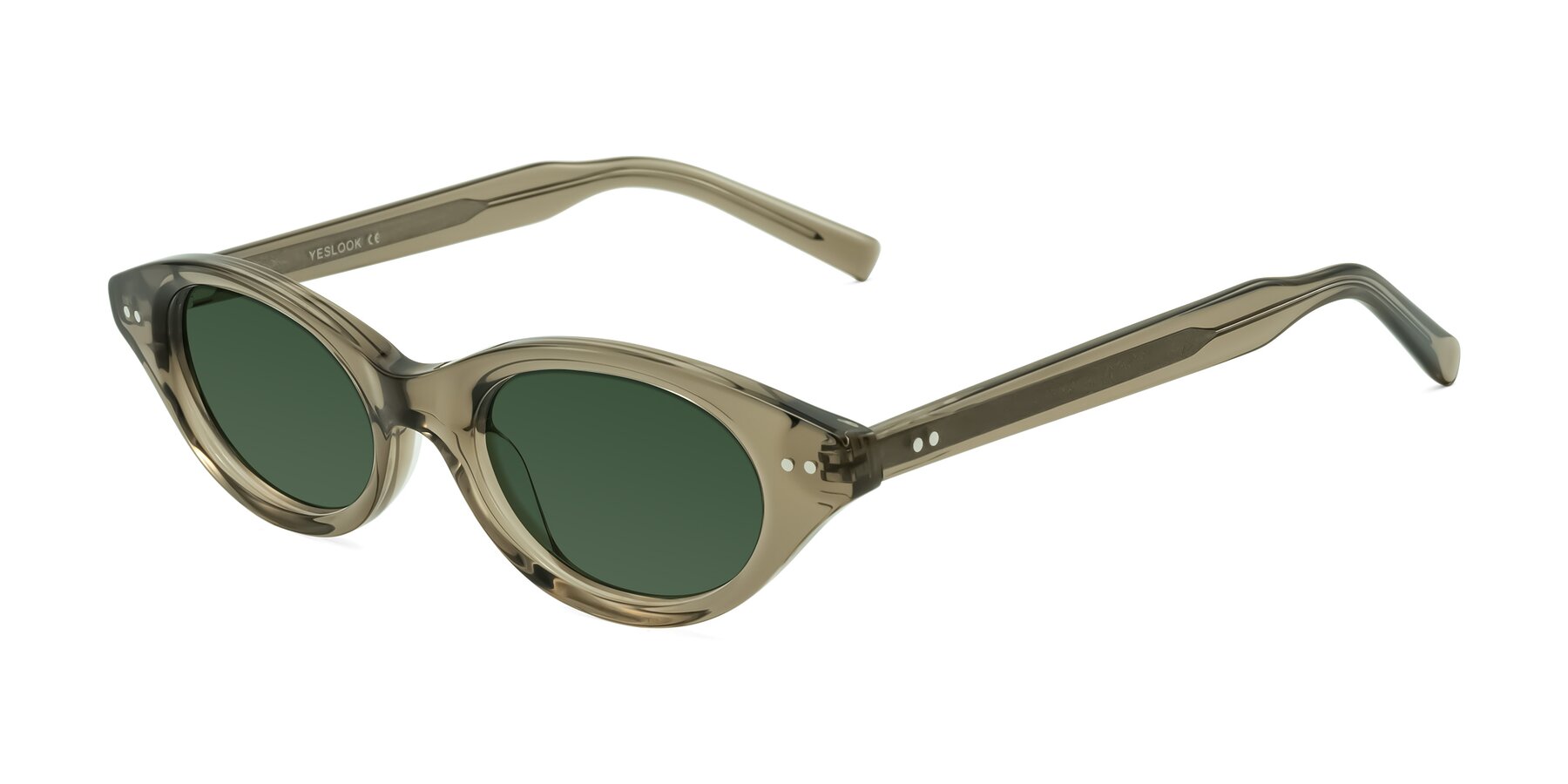 Angle of Mitri in Transparent Warm Olive with Green Tinted Lenses