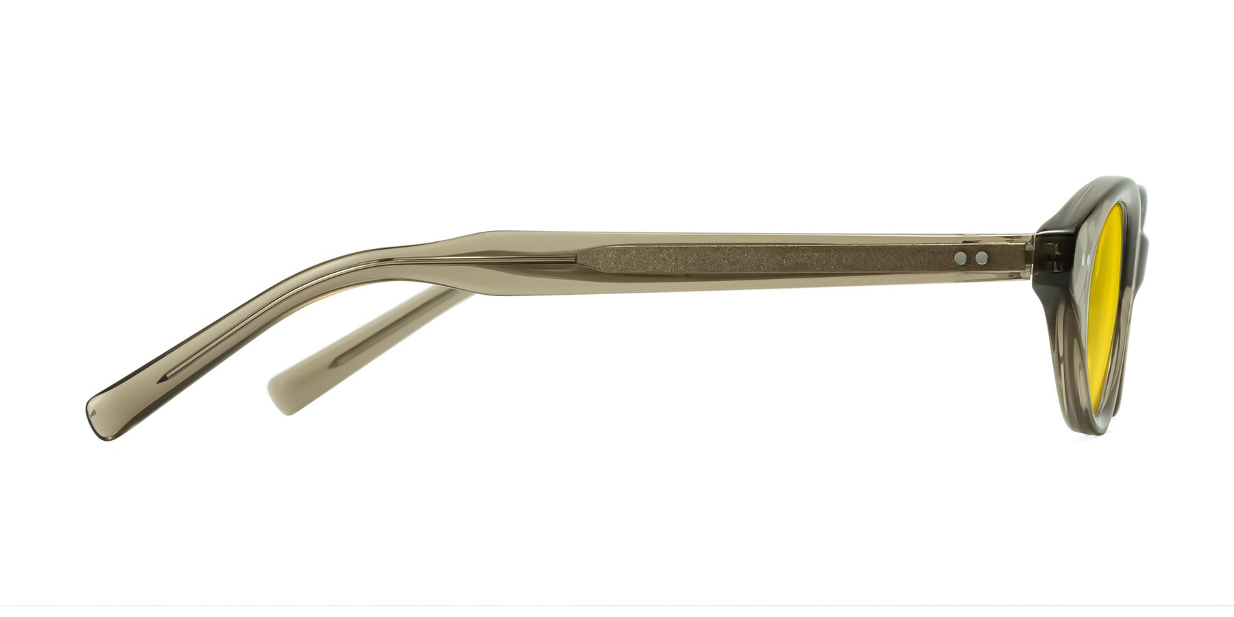 Side of Mitri in Transparent Warm Olive with Yellow Tinted Lenses
