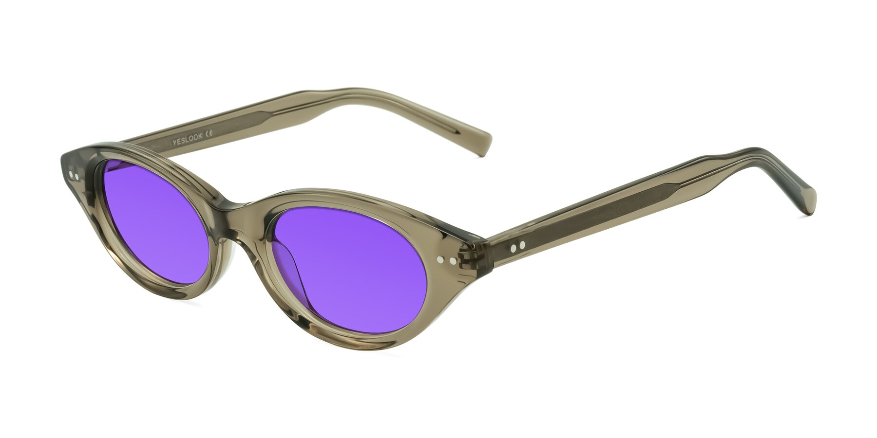 Angle of Mitri in Transparent Warm Olive with Purple Tinted Lenses