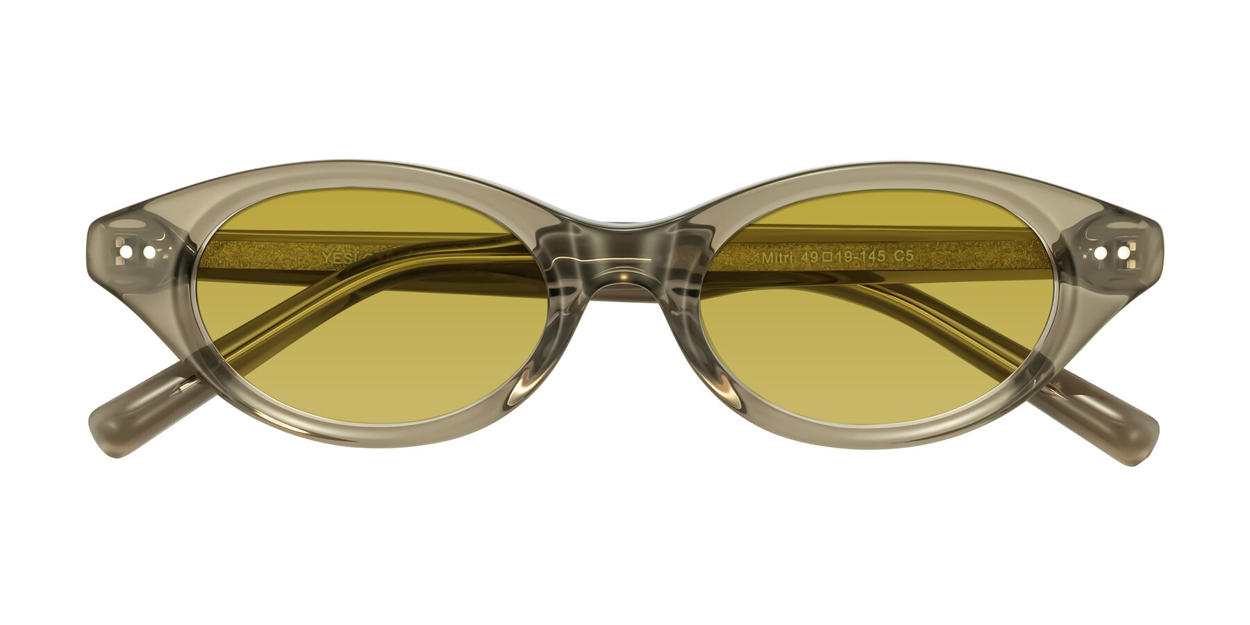Folded Front of Mitri in Transparent Warm Olive with Champagne Tinted Lenses