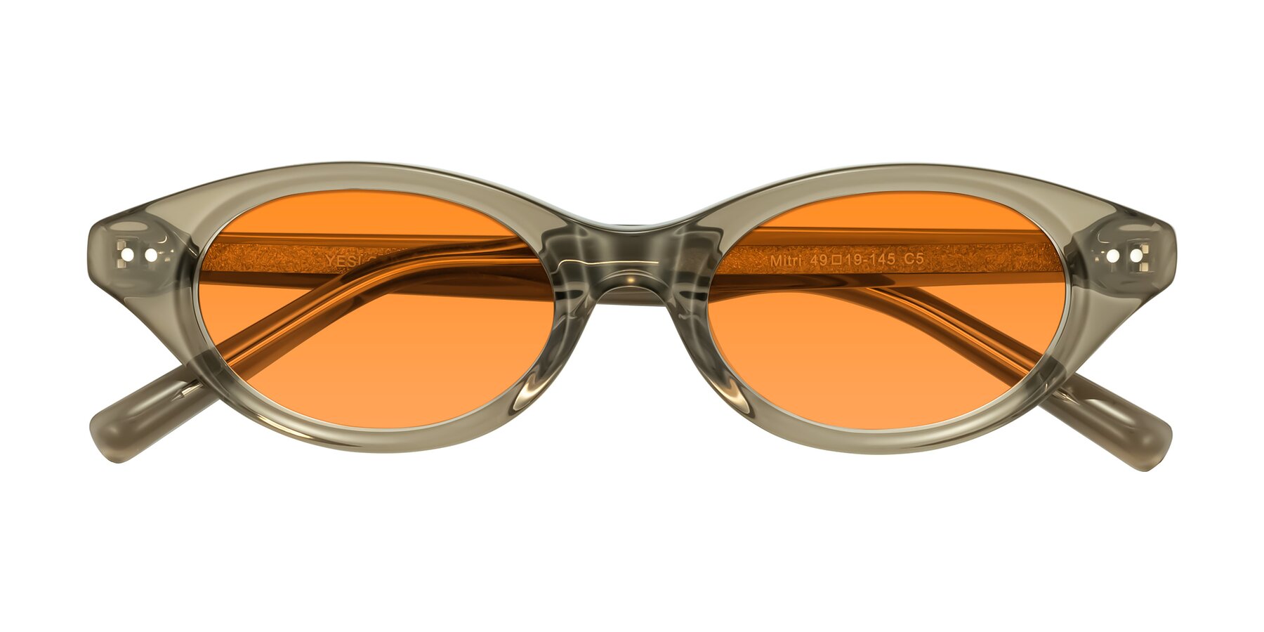 Folded Front of Mitri in Transparent Warm Olive with Orange Tinted Lenses