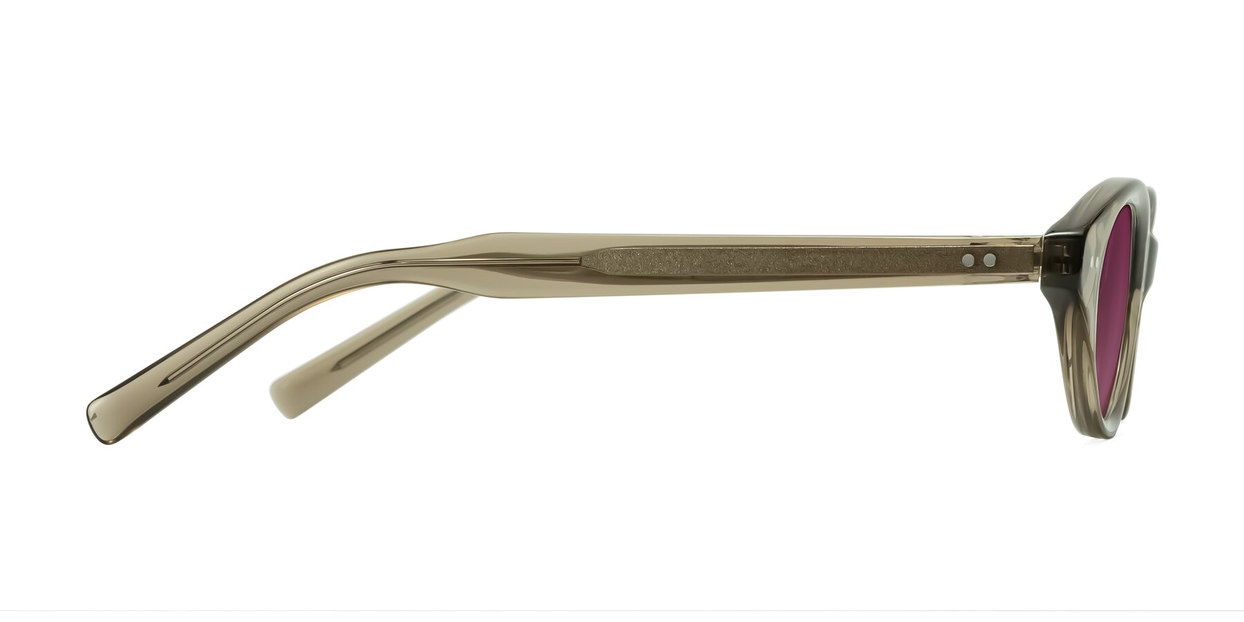 Side of Mitri in Transparent Warm Olive with Wine Tinted Lenses