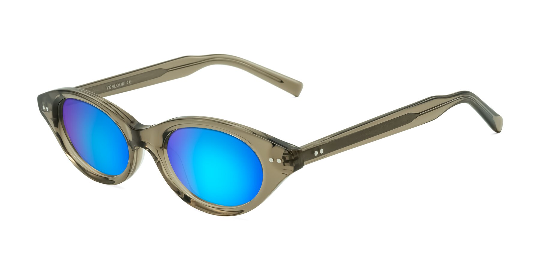 Angle of Mitri in Transparent Warm Olive with Blue Mirrored Lenses