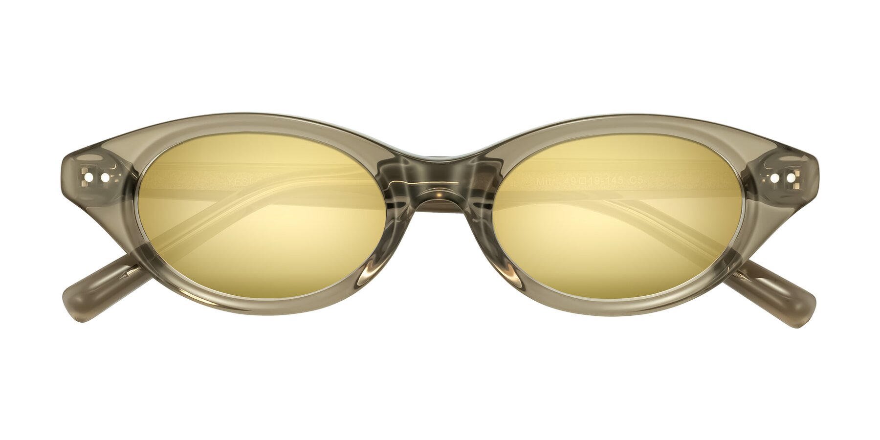 Folded Front of Mitri in Transparent Warm Olive with Gold Mirrored Lenses