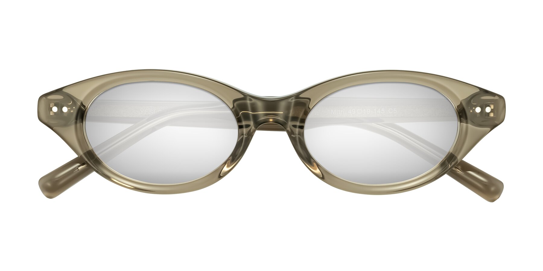 Folded Front of Mitri in Transparent Warm Olive with Silver Mirrored Lenses